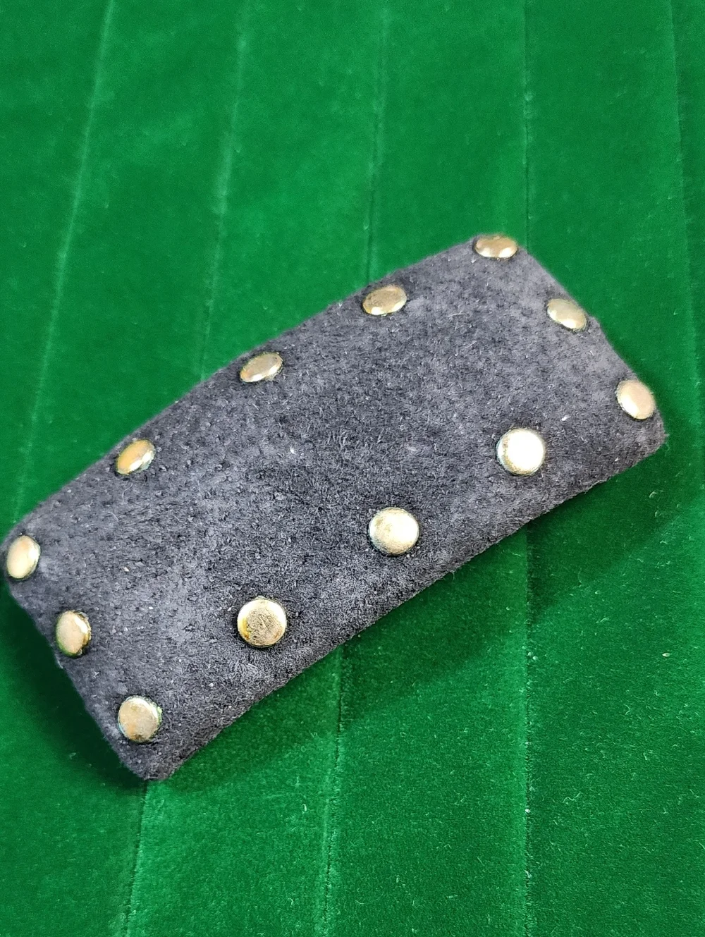 Vintage Black Suede Hair Barrette with Gold Studs